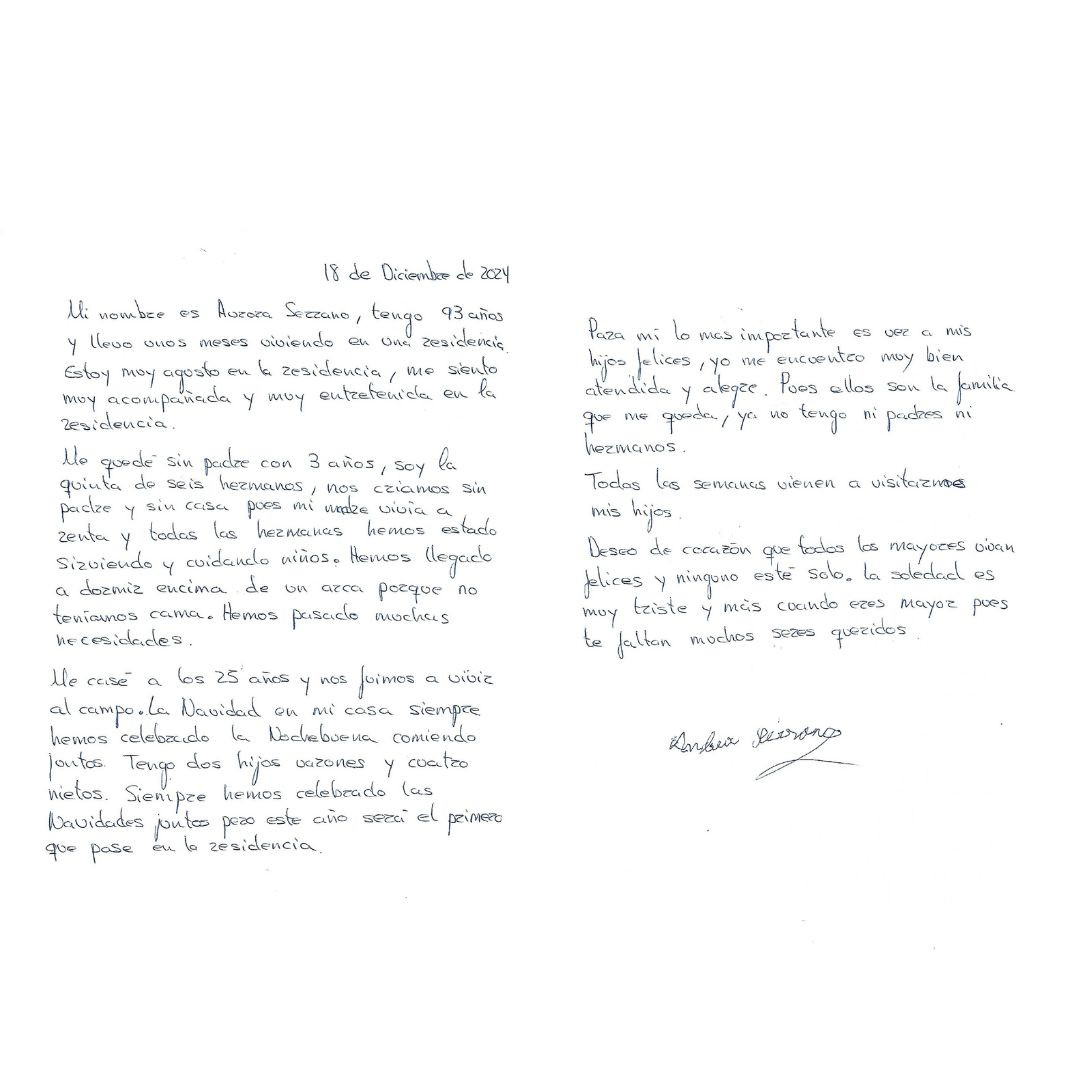 Carta de Andrea, de 93 au00f1os de edad.